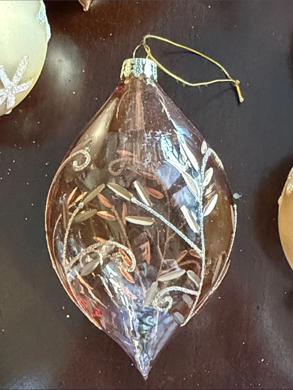 Christmas ornaments gold glass mesh etched 15 of them including a sailing ship